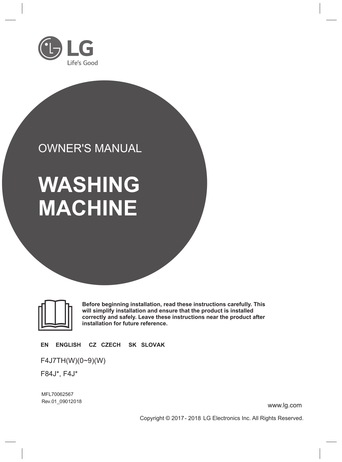 LG F84J7TH1W Operating Instructions