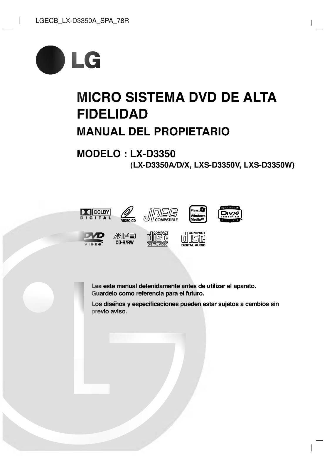 LG LX-D3350A User Manual