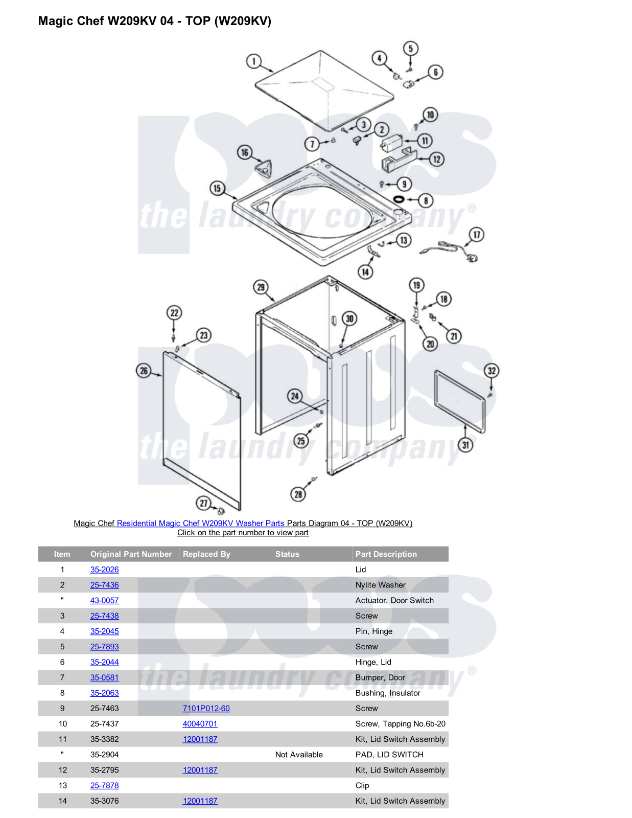 Magic Chef W209KV Parts Diagram