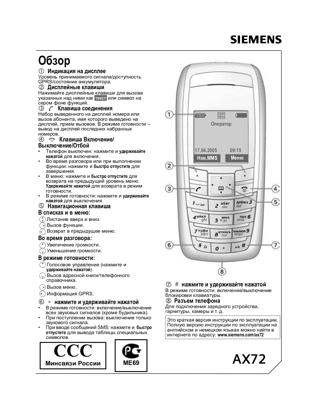 Siemens AX72 User manual