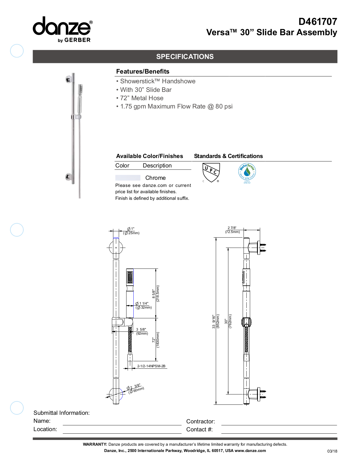 Gerber D461707BN, D461707 Specifications