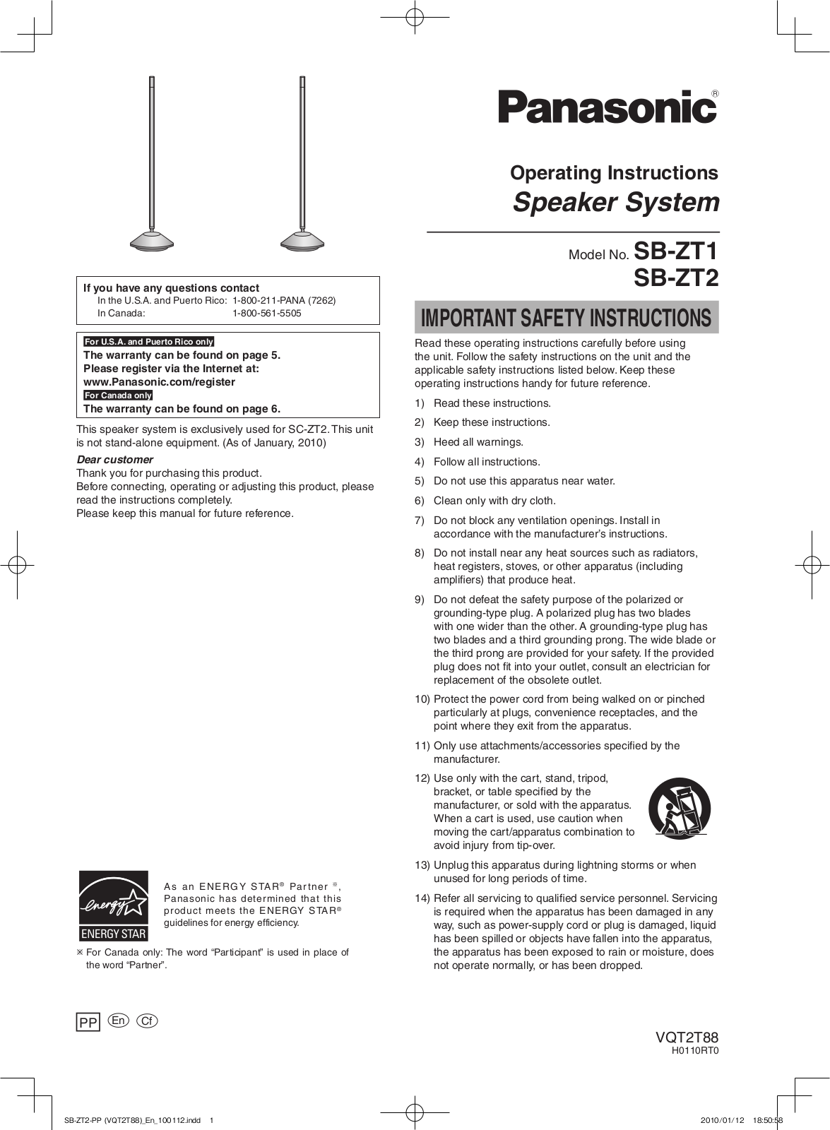 Panasonic SB-ZT2, SB-ZT1 User Manual