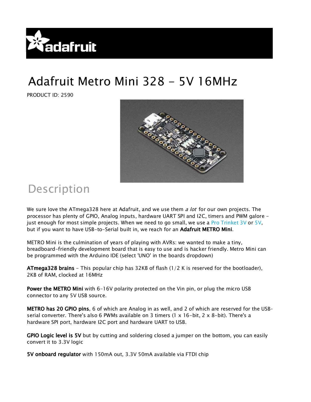 ADAFRUIT ADA METRO MINI Datasheet