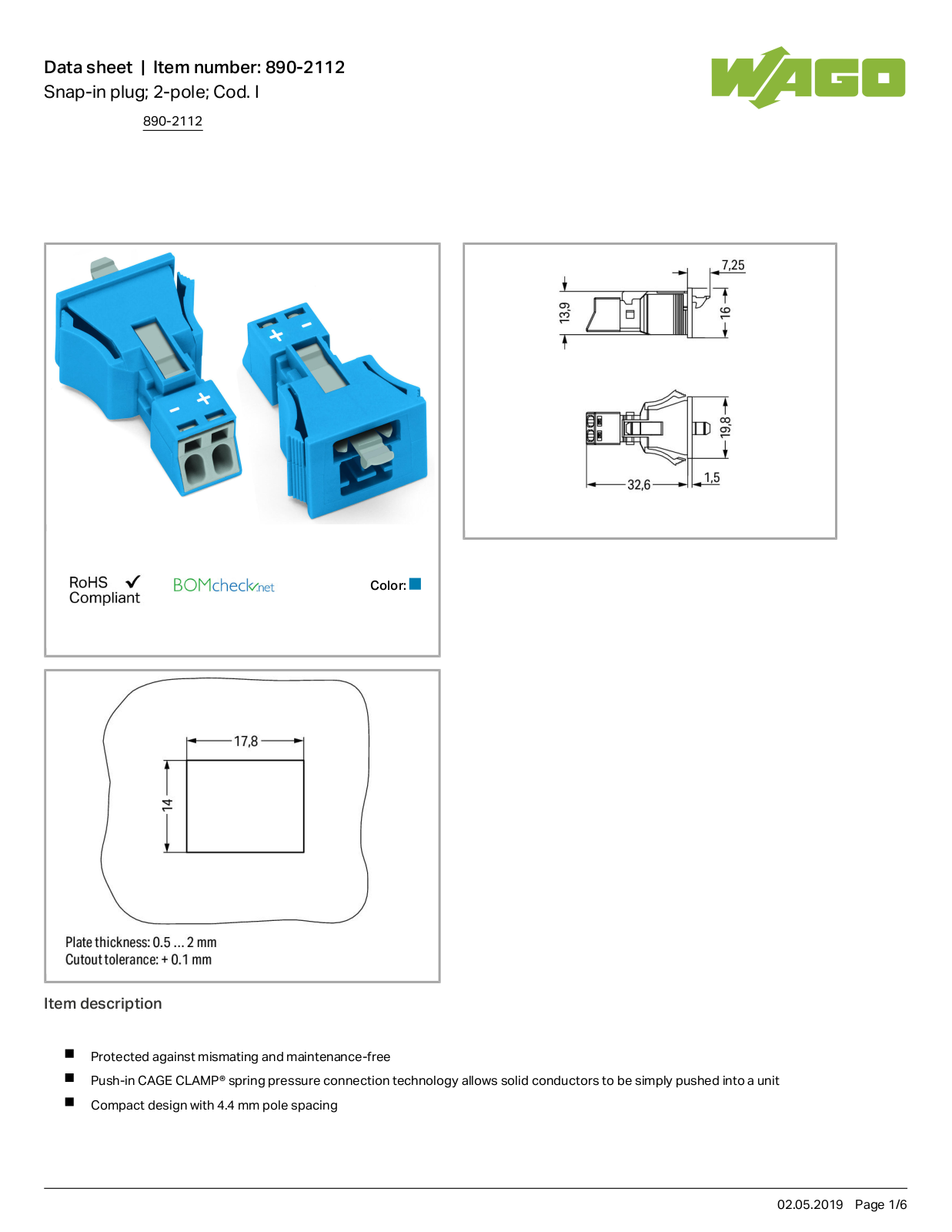 Wago 890-2112 Data Sheet