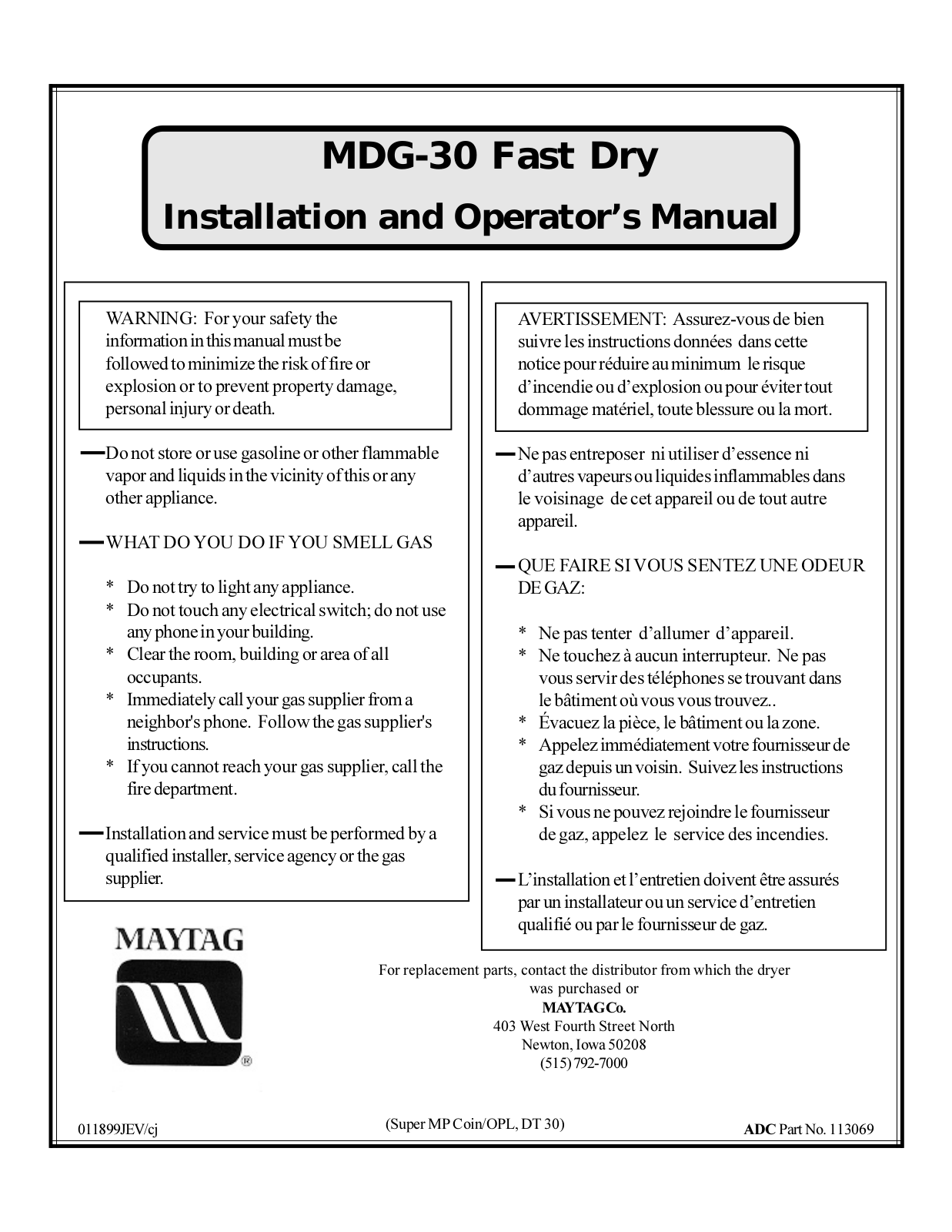 Maytag MDG-30 User Manual