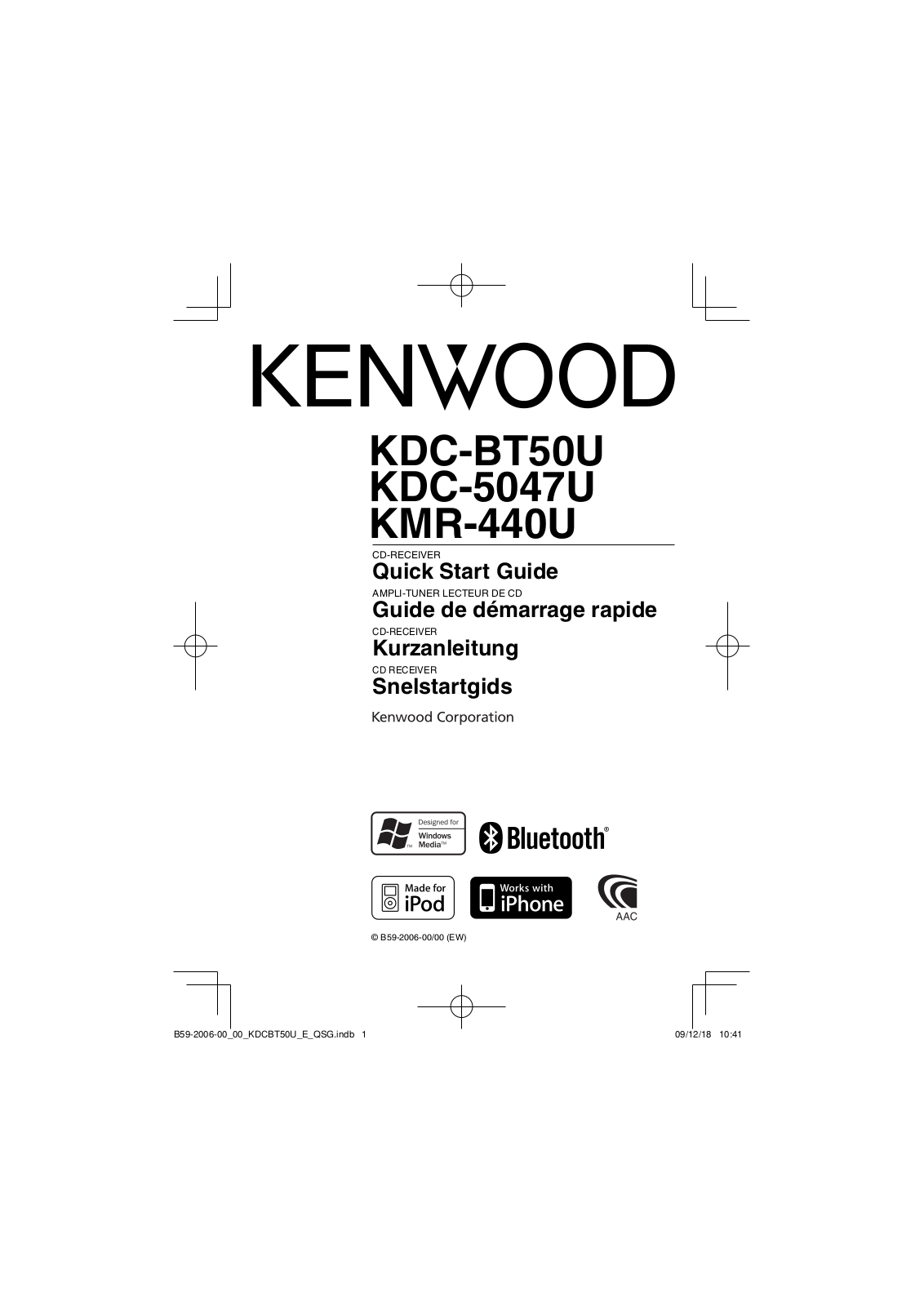 Kenwood KDC-BT50U (QSG), KDC-5047U, KMR-440U Quick Start Manual