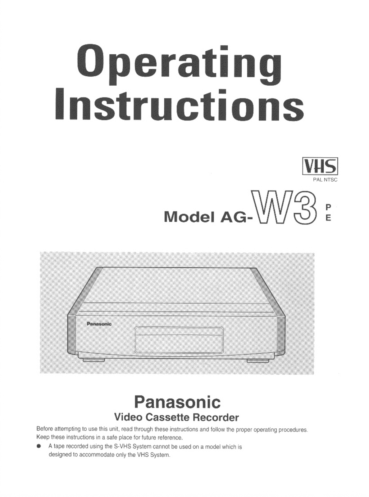 Panasonic AG-W3E User Manual