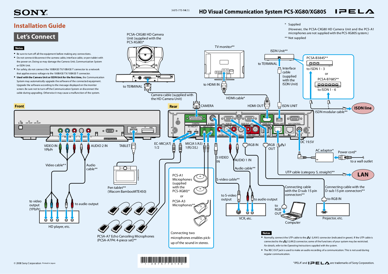 Sony IPELA PCS-XG80, IPELA PCS-XG80S Installation Manual