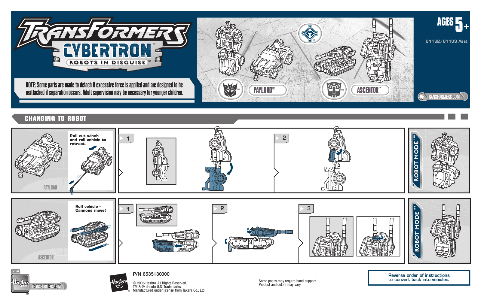 HASBRO Transformers Cybertron Mini Payload vs Ascentor User Manual