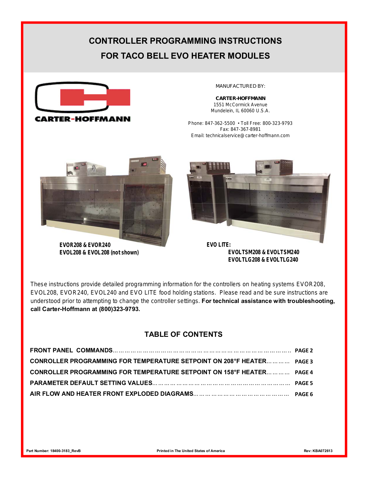 Carter Hoffman EVOL240 Installation Manual - ManualMachine.com