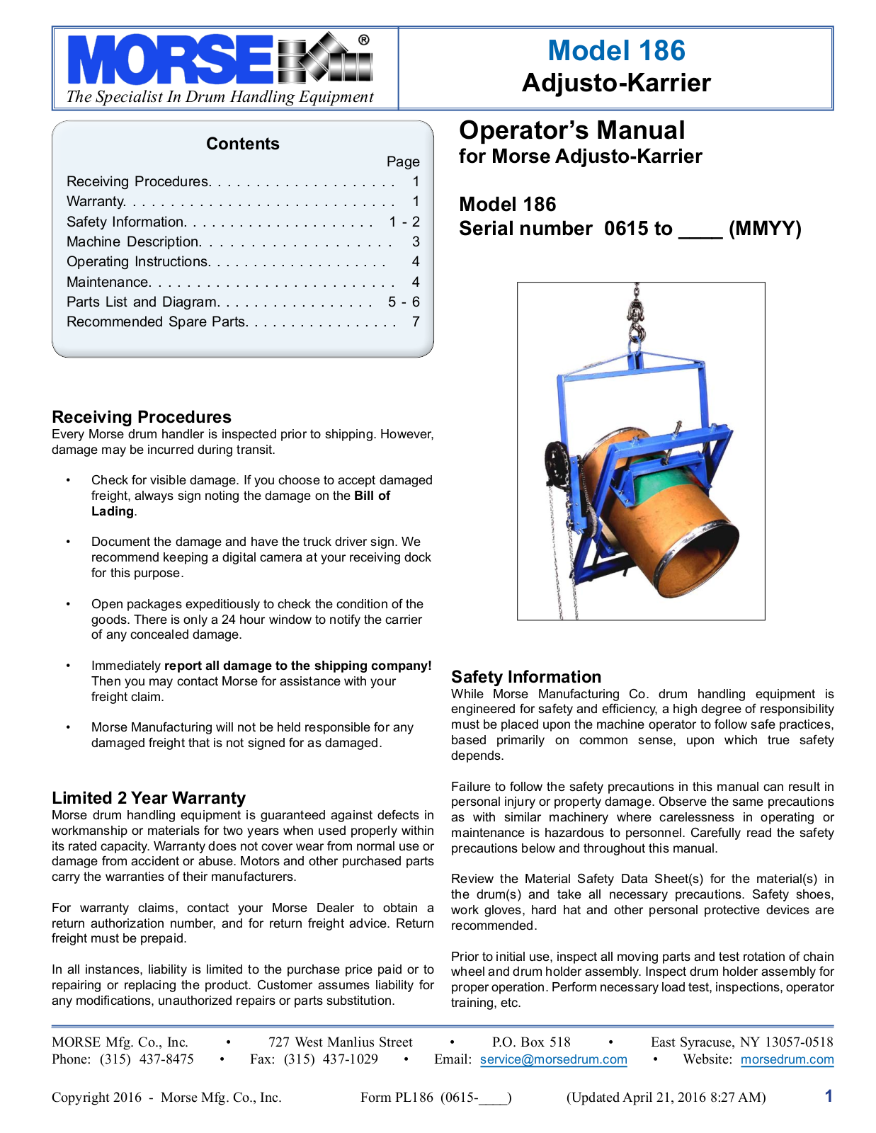 Morse 186 User Manual