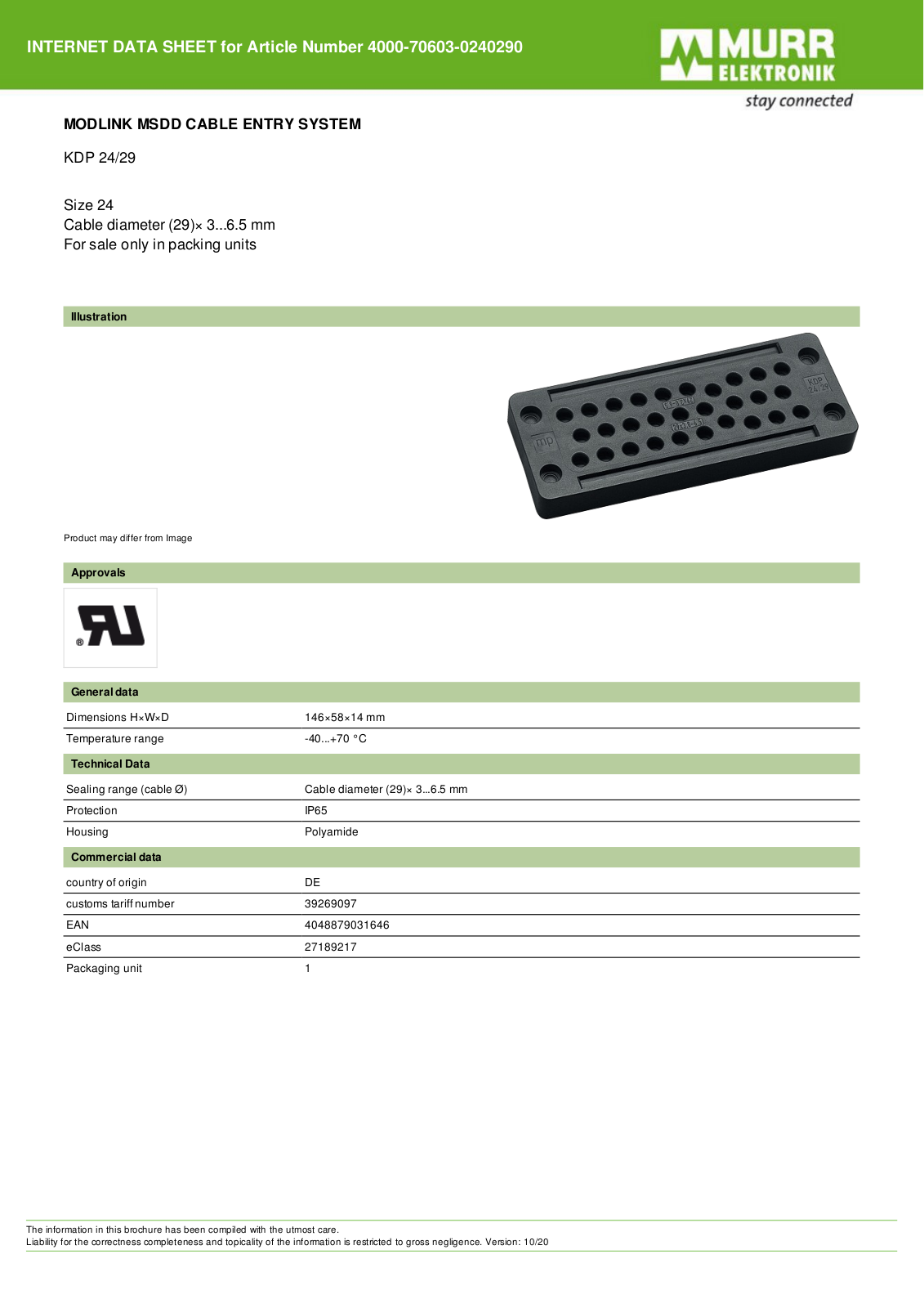 Murrelektronik 4000-70603-0240290 Data Sheet