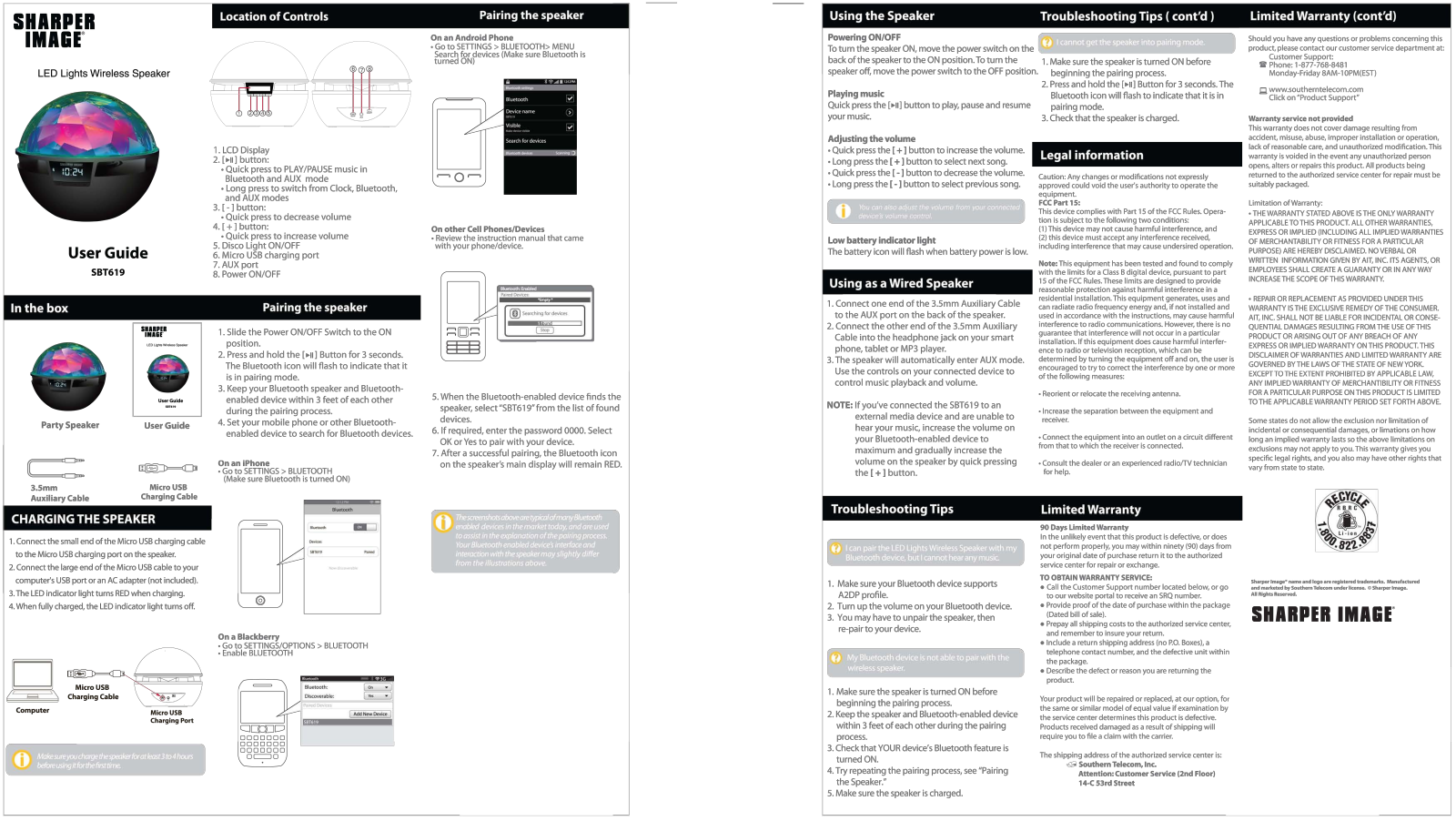 Sharper image SBT619 User Manual