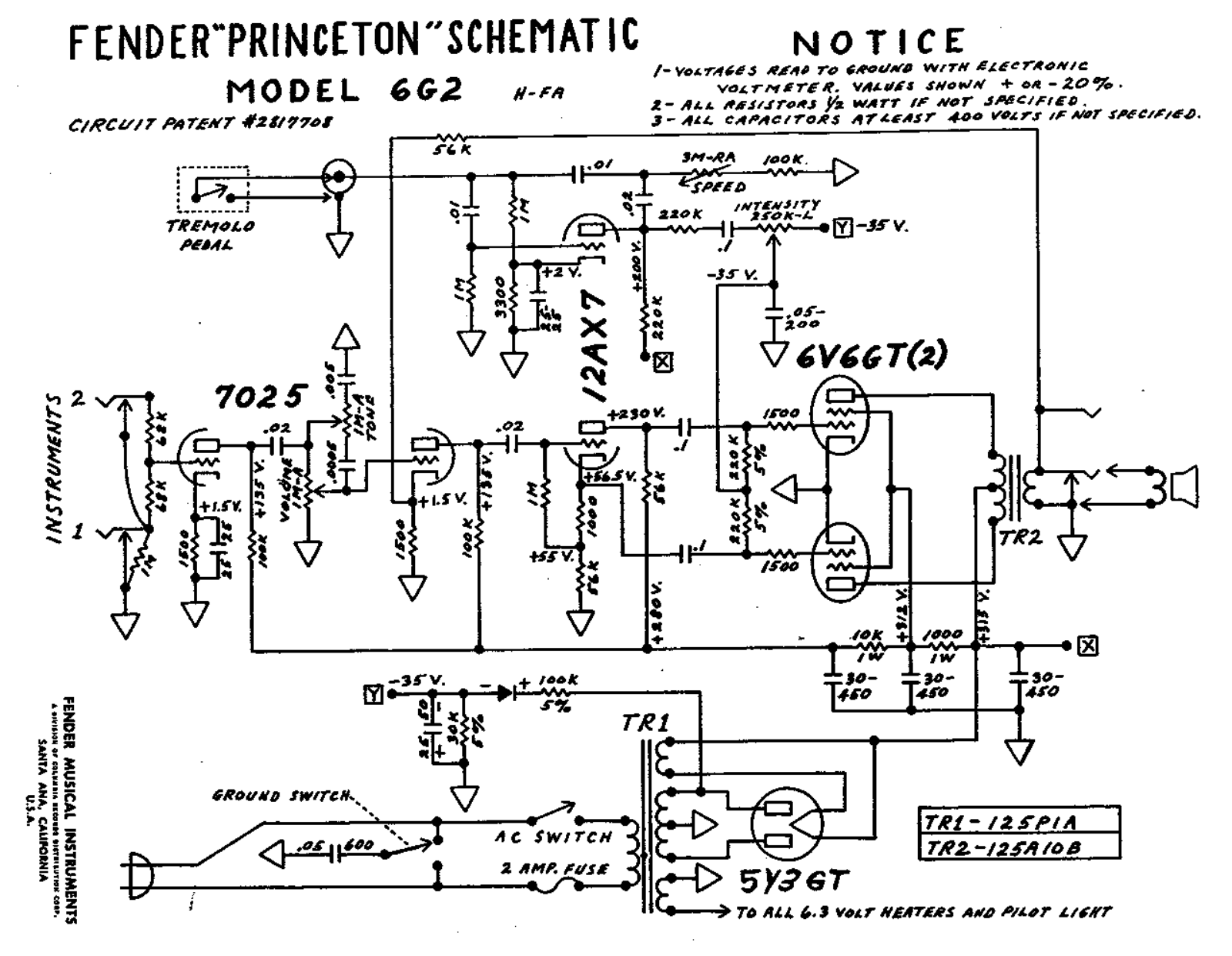 Fender Princeton-6G2 Schematic