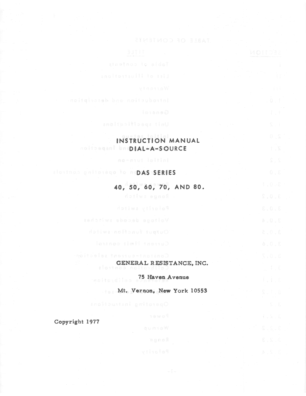 General Resistance Instruments DAS 80, DAS 40, DAS 50, DAS 60, DAS 70 Service manual