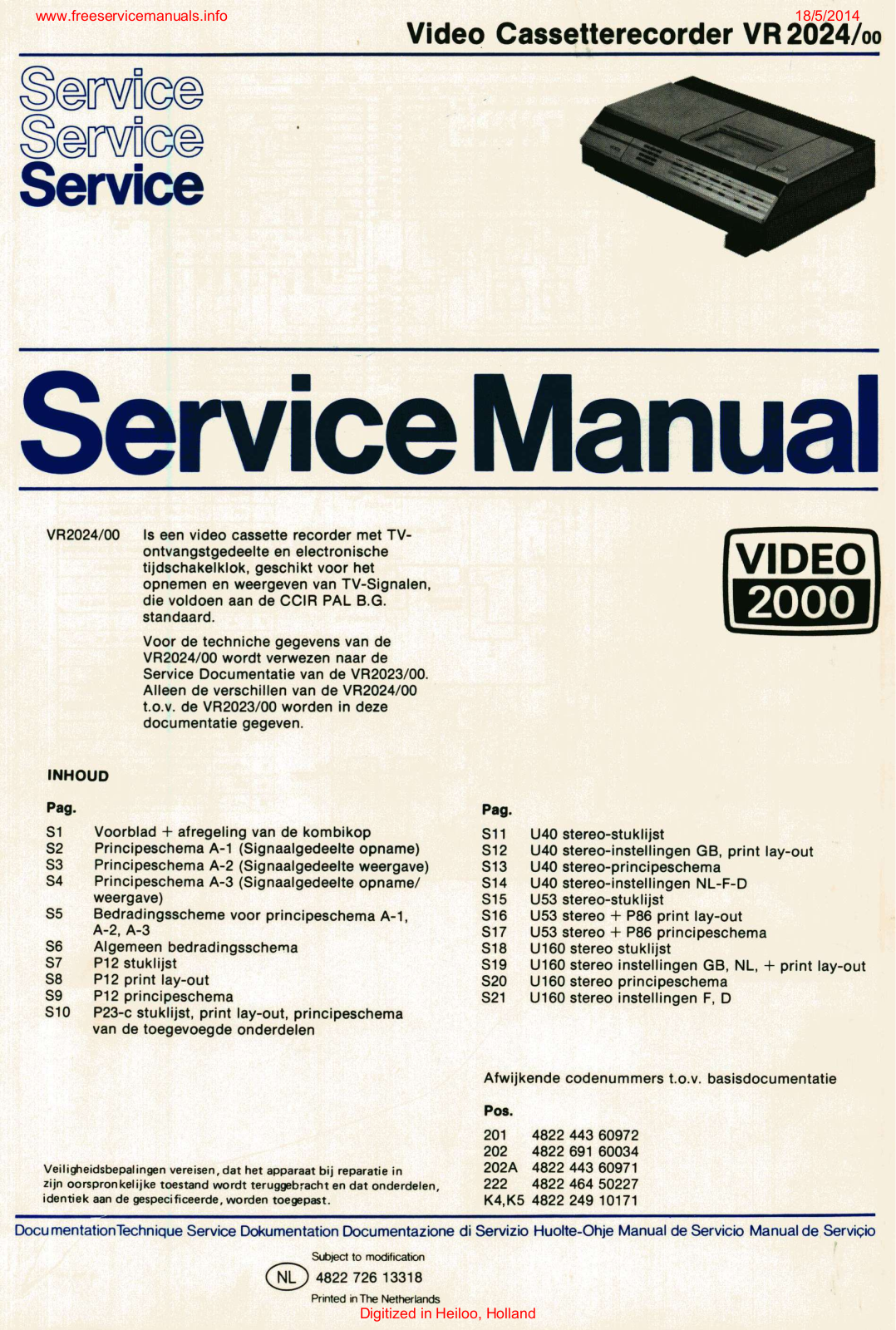 Philips VR 2024, 22 AF 310 Service Manual