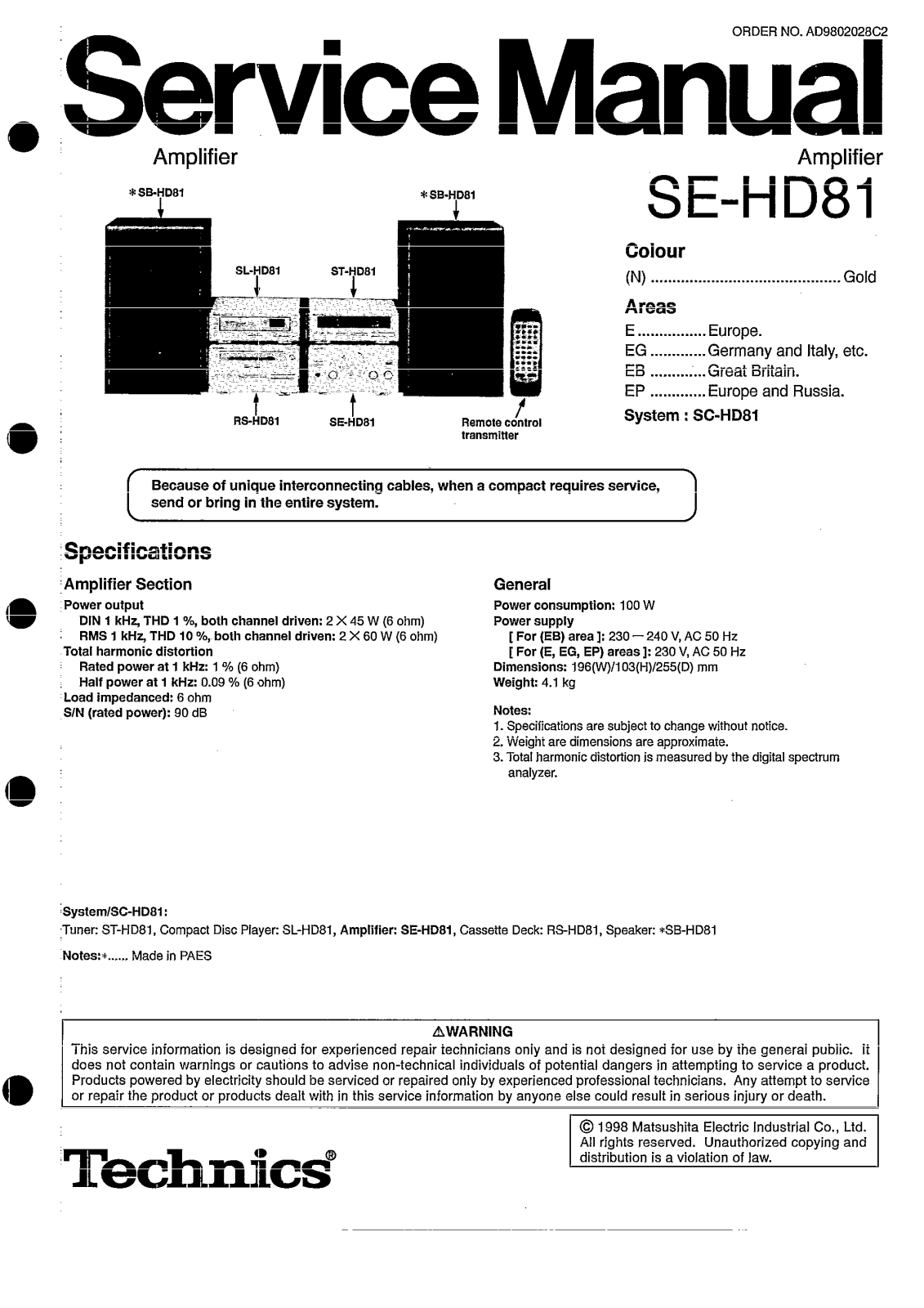 Technics SE-HD81 Service Manual