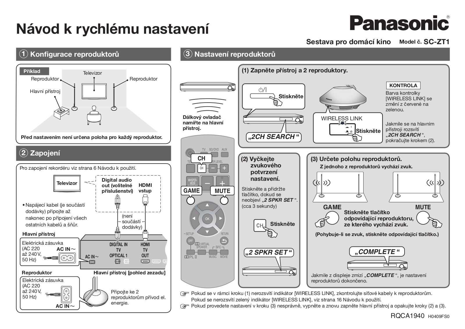 Panasonic SC-ZT1 Quick setup manual