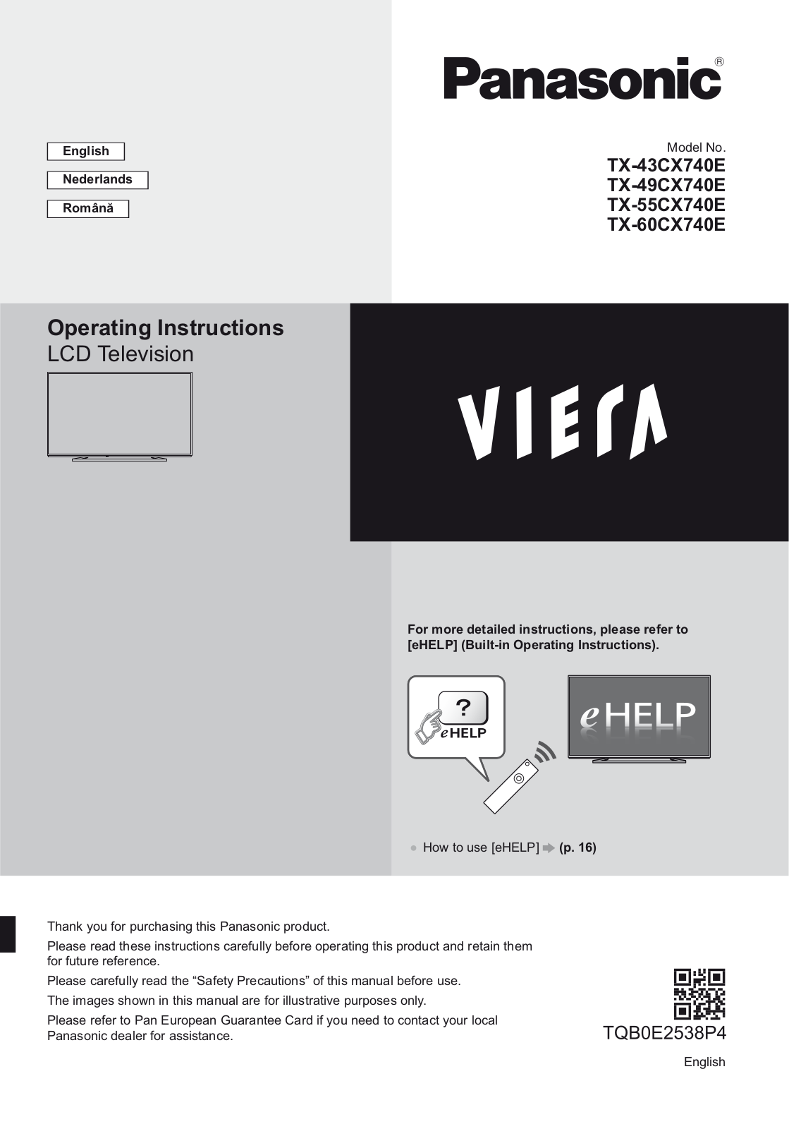 Panasonic VIERA TX-43CX740E, VIERA TX-55CX740E, VIERA TX-60CX740E, VIERA TX-49CX740E Operating Instructions Manual