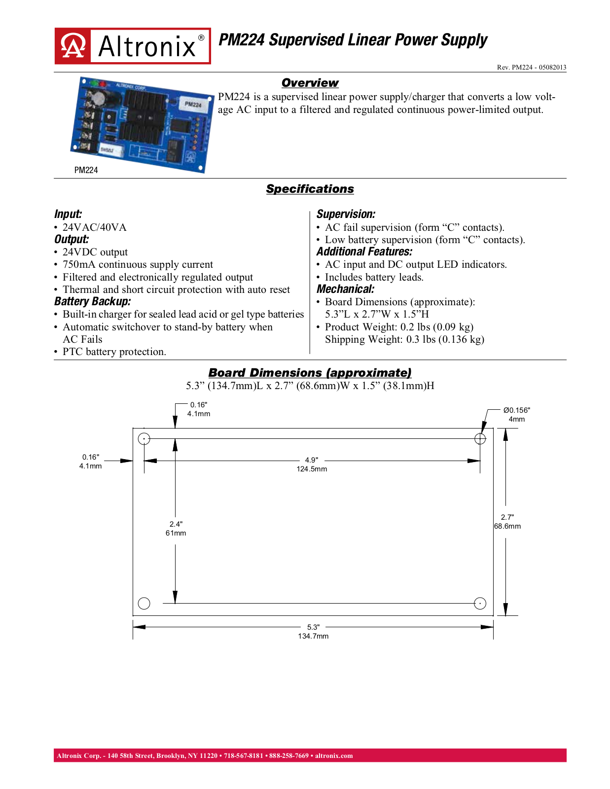 Altronix PM224 Data Sheet