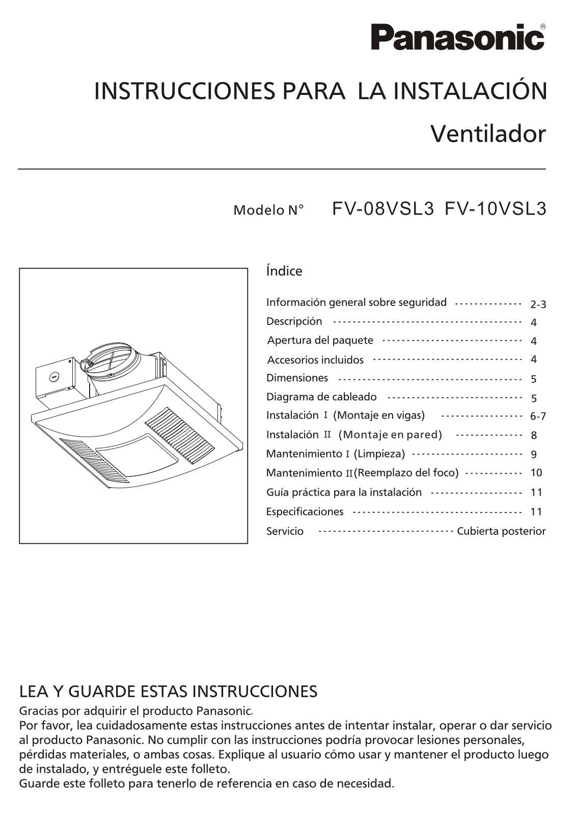 Panasonic fv-08vsl3, fv-10vsl3 installation