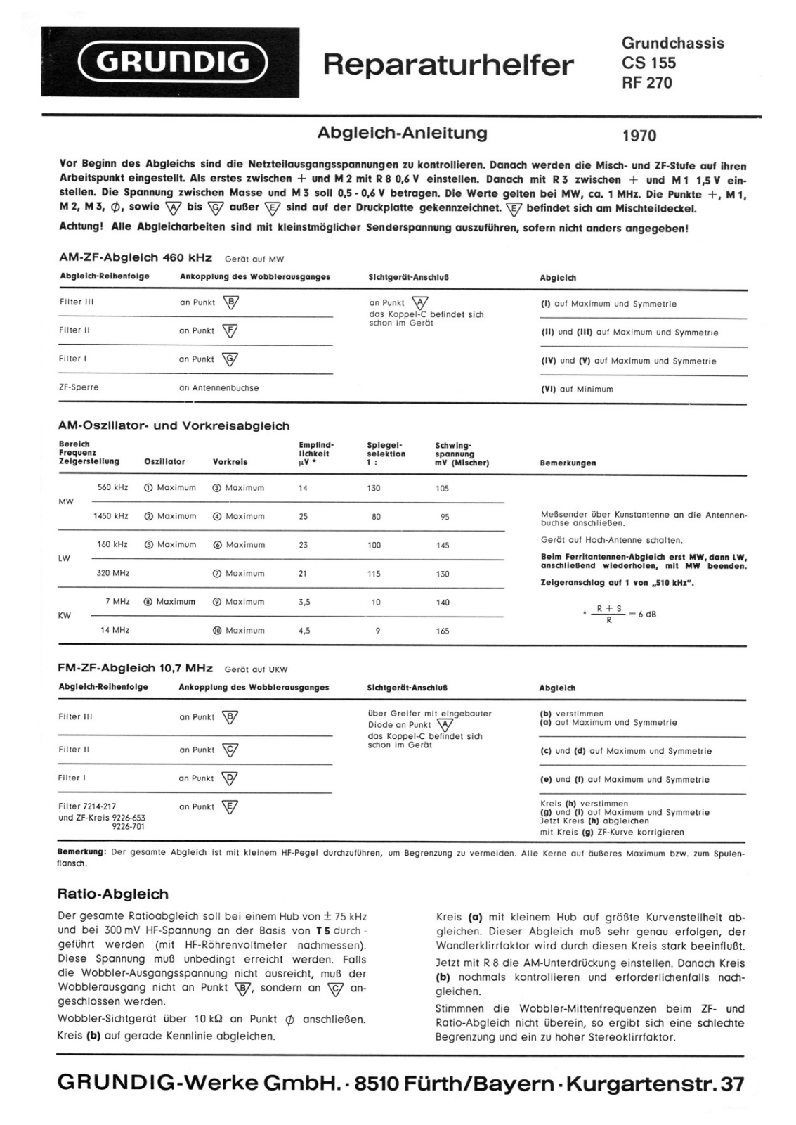 Grundig CS-155, RF-270 Service Manual