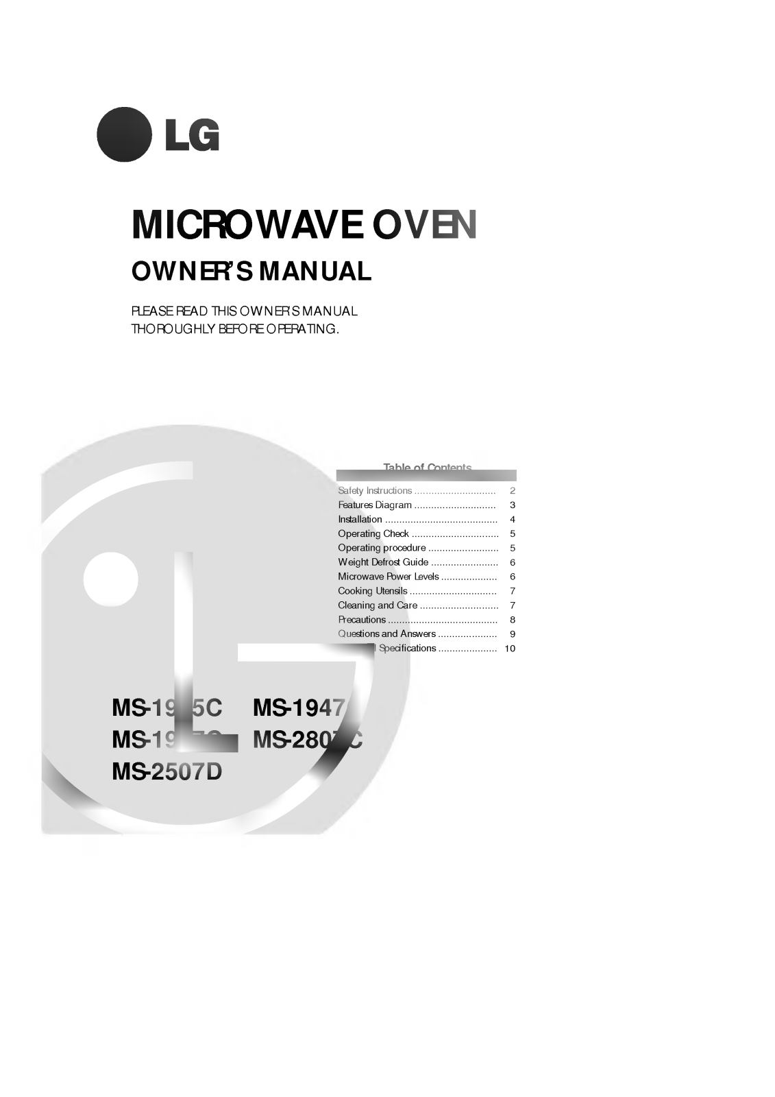 LG MS-1907C Owner’s Manual