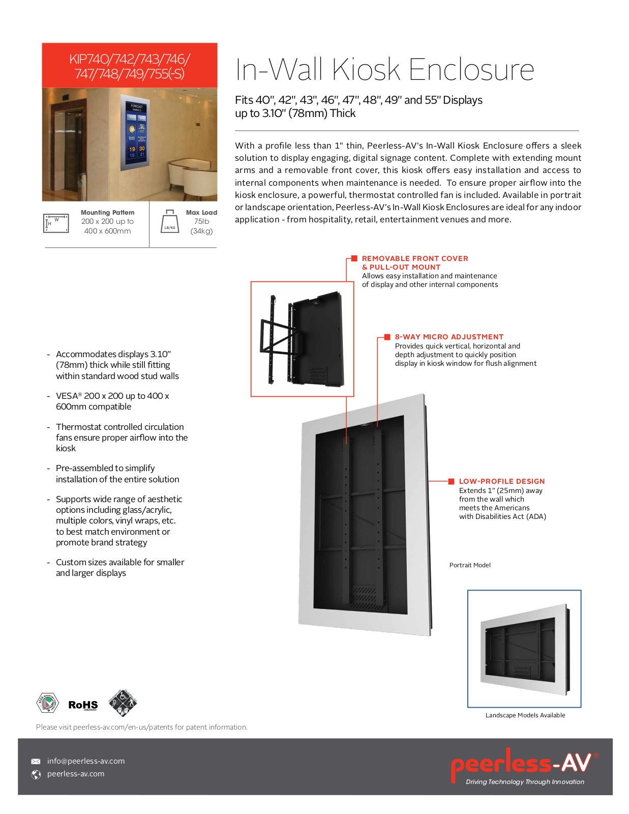 Peerless-AV KIP748-S-EUK, KIP755, KIP755-S, KIP755-S-EUK, KIP755-EUK Specsheet