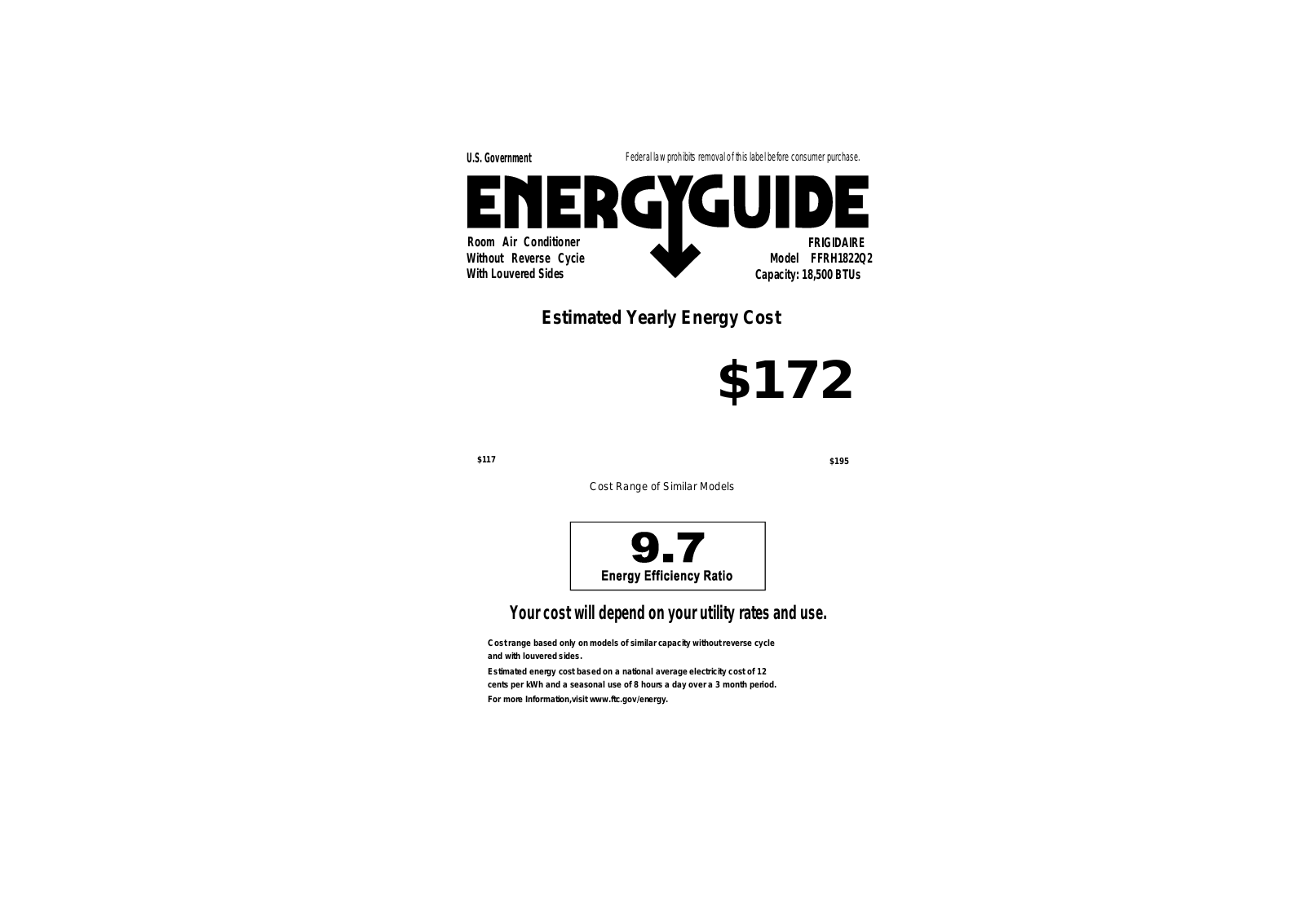 FRIGIDAIRE FFRH1822Q2 User Manual