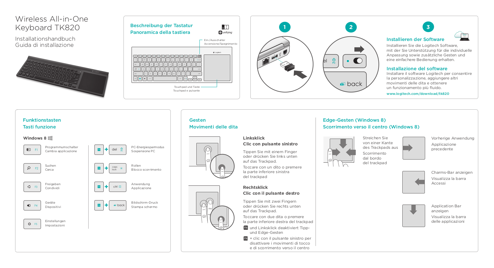 Logitech Wireless All-in-One Keyboard TK820 Installation Guide