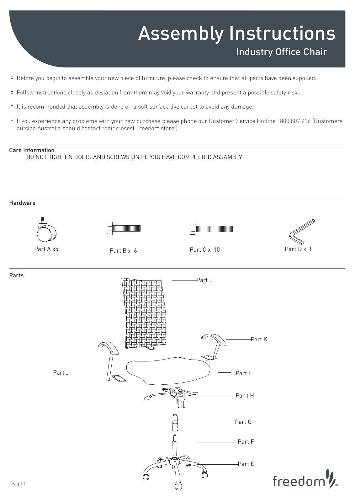 Freedom Industry Office Chair Assembly Instruction