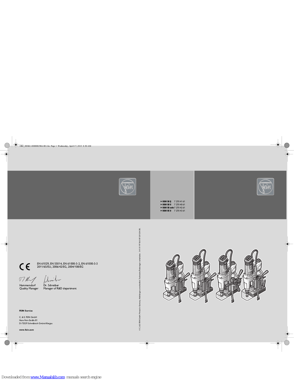 Fein KBM 50 Q, KBM 65 U, KBM 50 auto, KBM 50 U User Manual