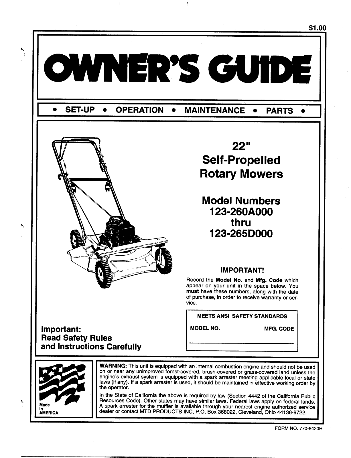 MTD 123-265D000, 123-260A000 User Manual