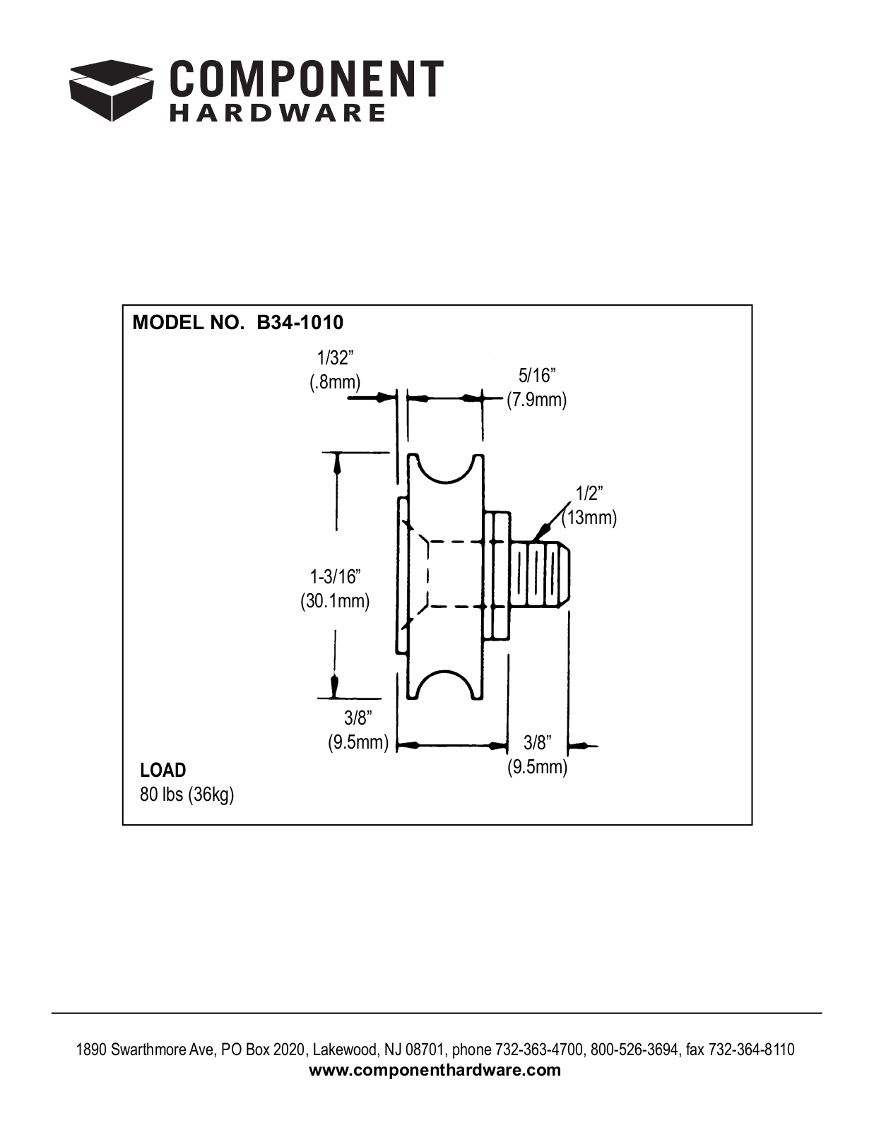 Component Hardware B34-1010 User Manual