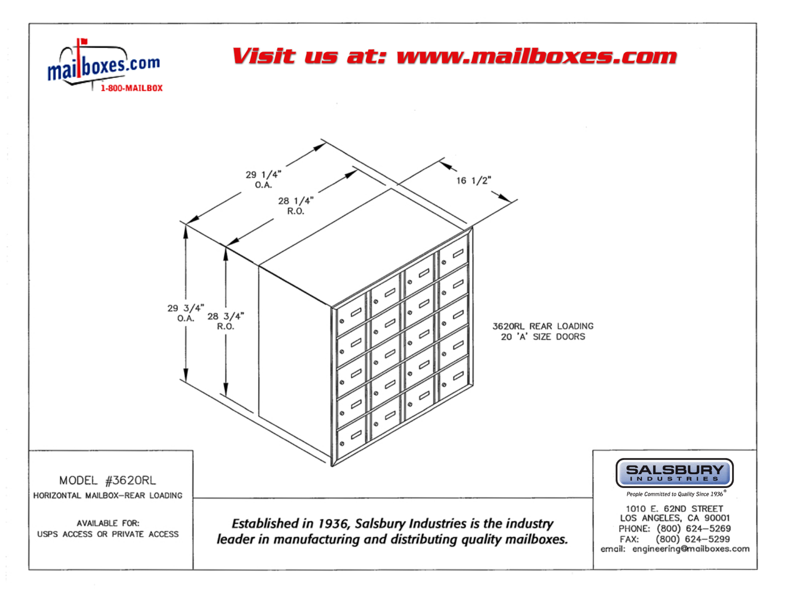 Salsbury Industries 3620ZRU, 3620ZRP User Manual