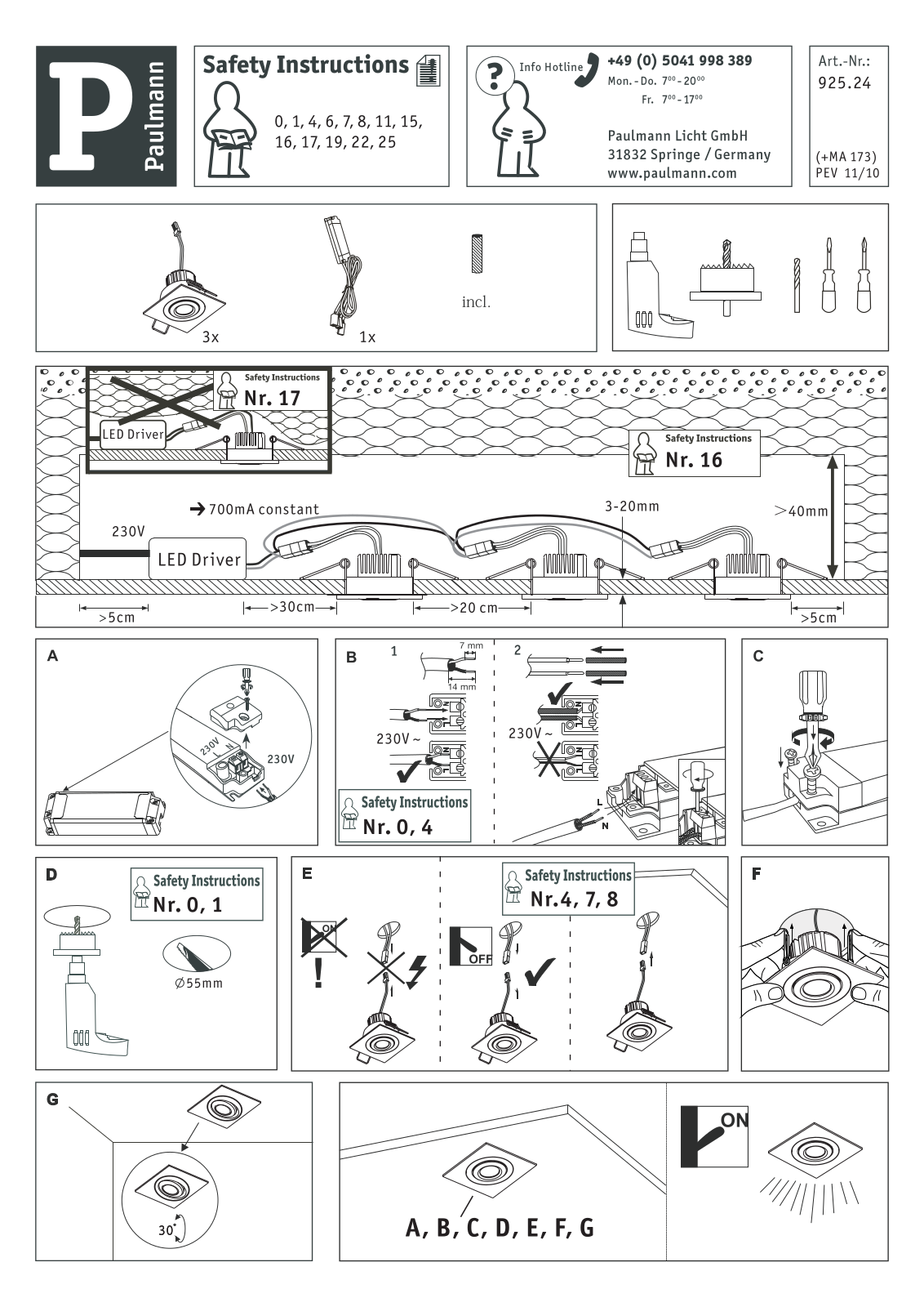 Paulmann 92524 Safety instructions