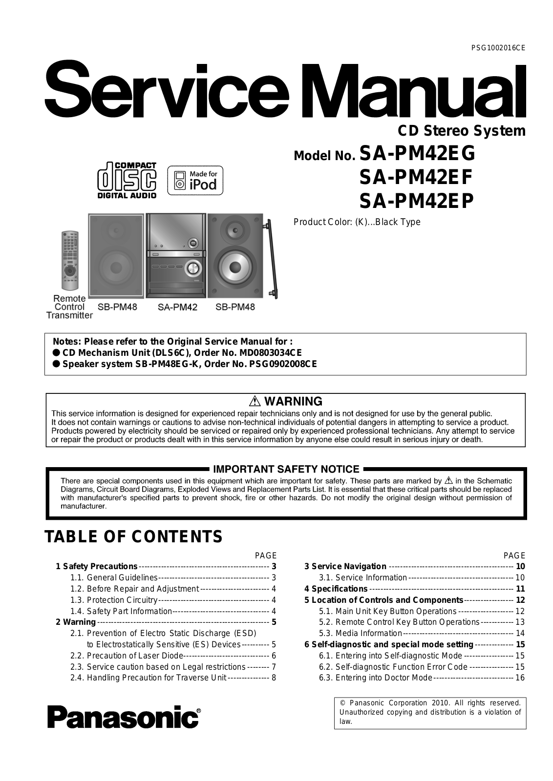 Panasonic SAPM-42-EG, SAPM-42-EP, SAPM-42-EF Service manual