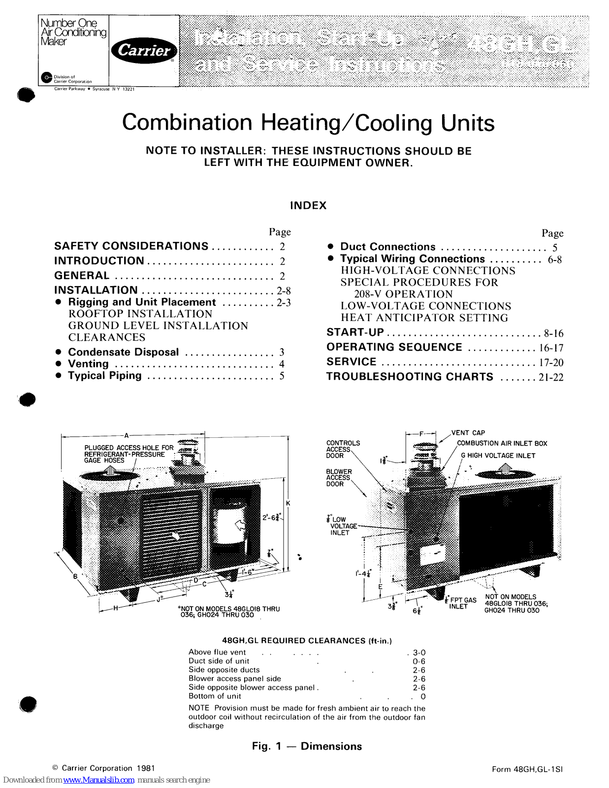 Carrier 48GH036, 48GH042, 48GH048, 48GH060, 48GH030 Installation, Start-up And Service Instructions Manual - ManualMachine.com