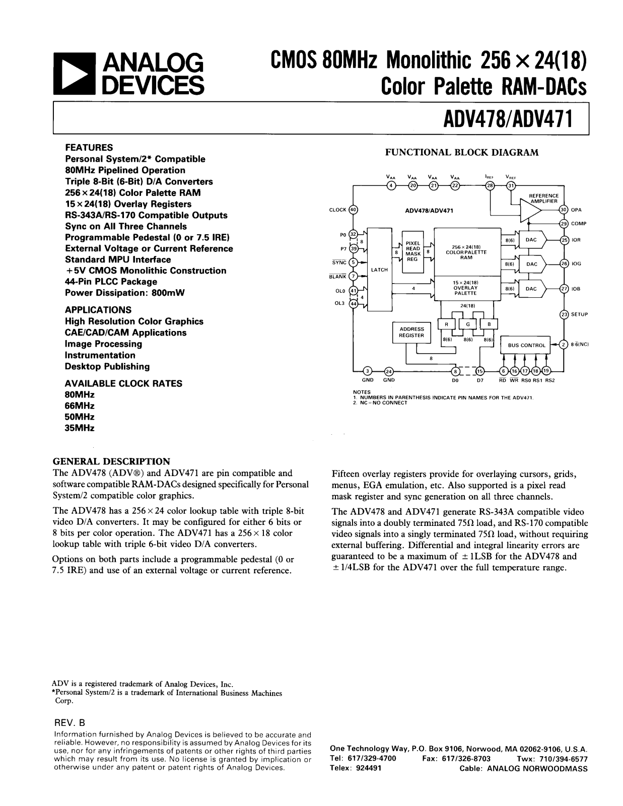 Analog Devices ADV478, ADV471 Datasheet