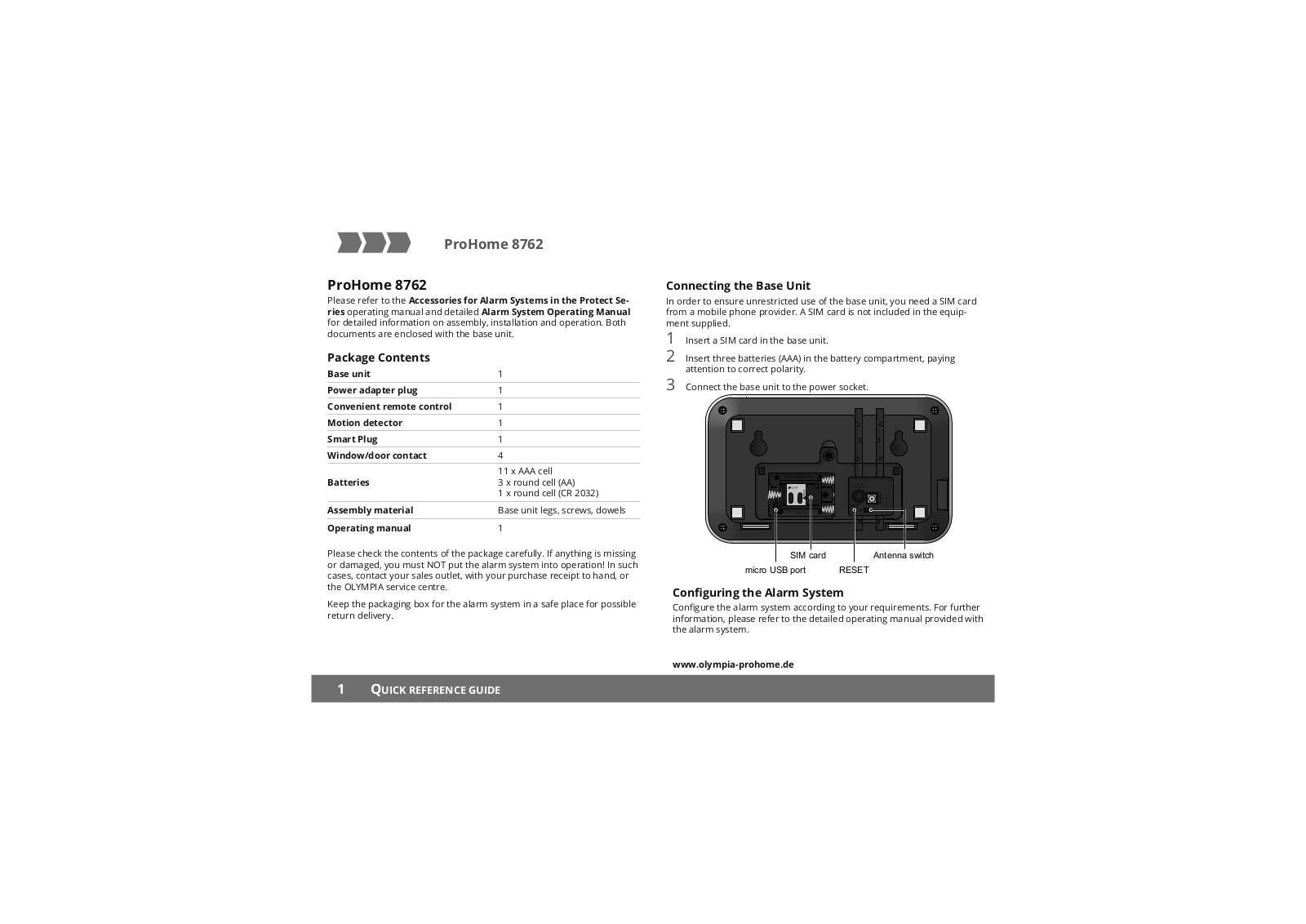 Olympia ProHome 8762 Quick Reference Manual - ManualMachine.com