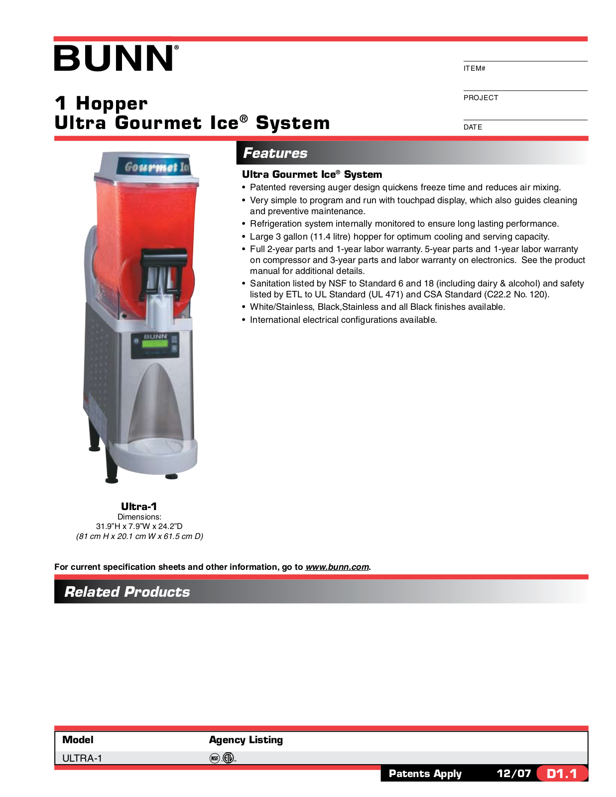 Bunn Ultra Gourmet Ice System 1 Hopper User Manual