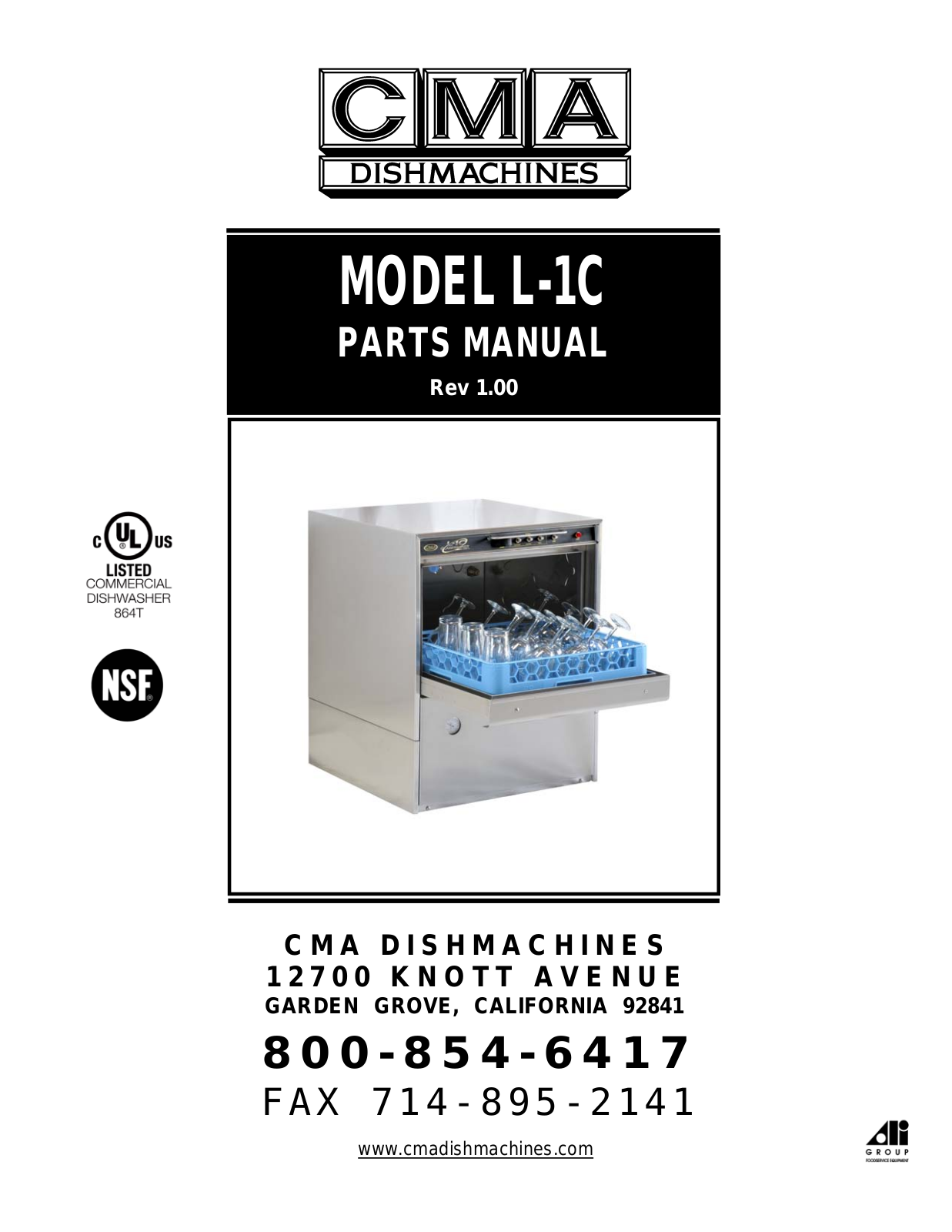 CMA Dishmachines L-1C Parts List