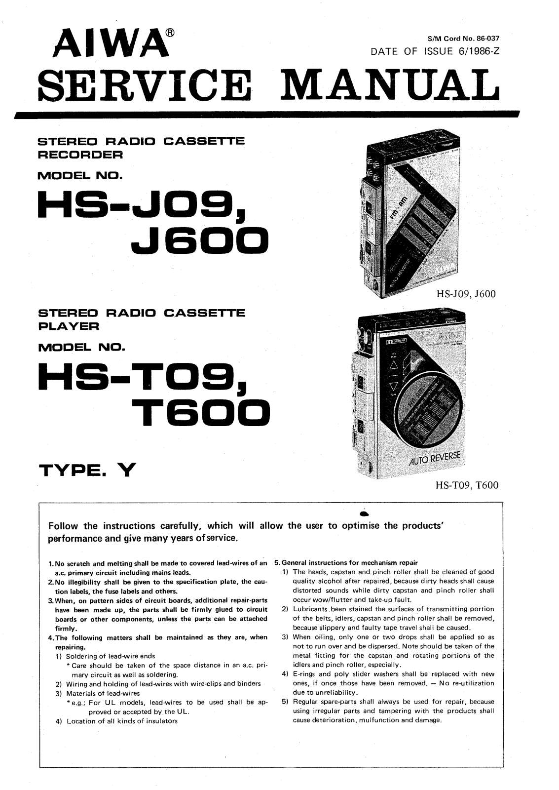 AIWA HS-J600 User Manual