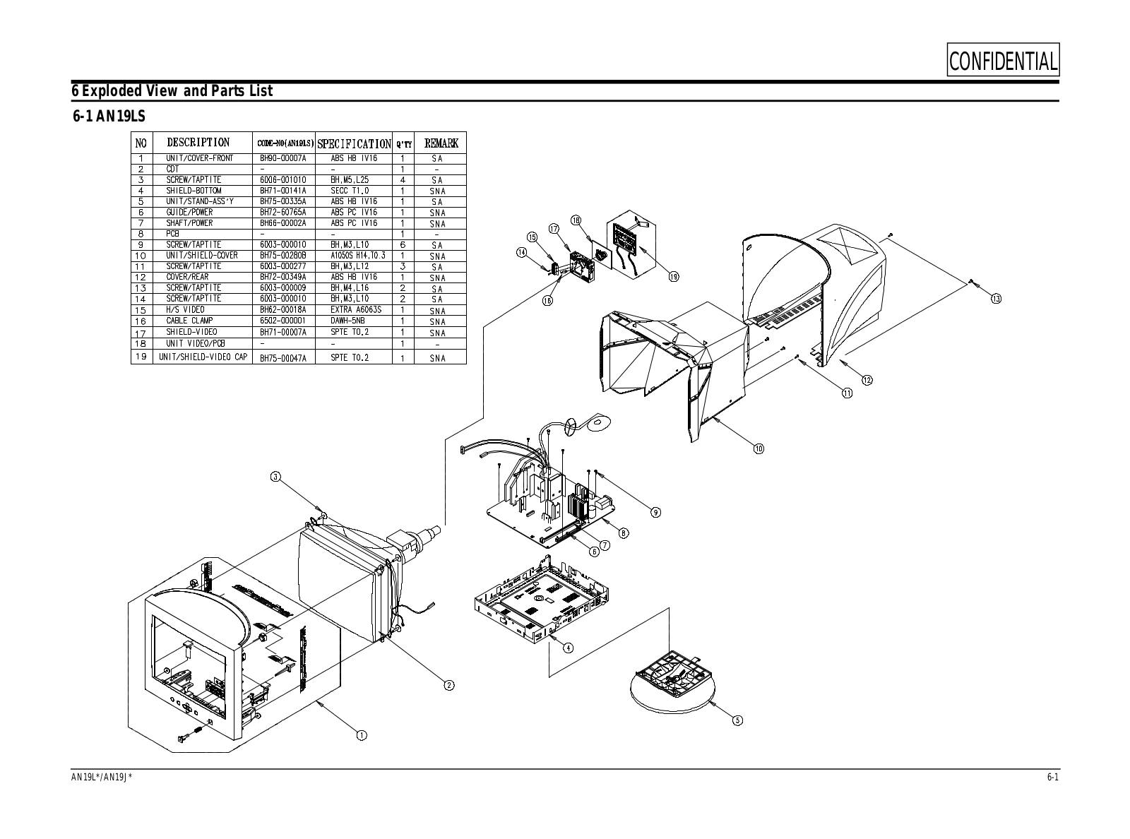 Samsung AN19J-L Expoioded View and Parts List