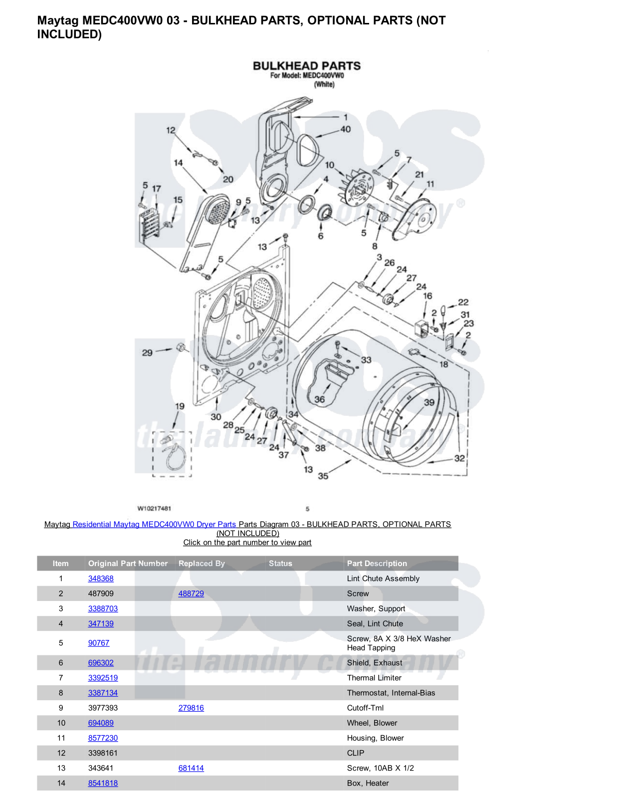 Maytag MEDC400VW0 Parts Diagram