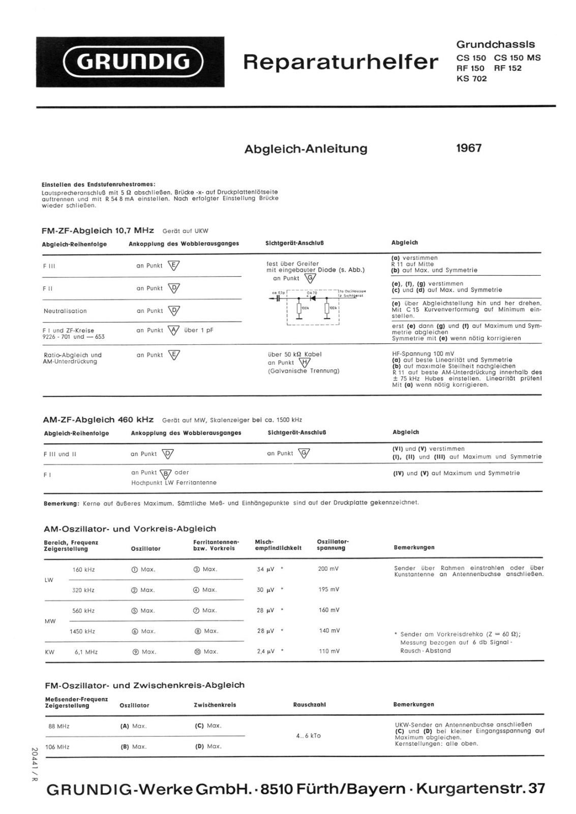 Grundig CS-150, RF-152, RF-150, KS-702, CS-150-MS Service Manual