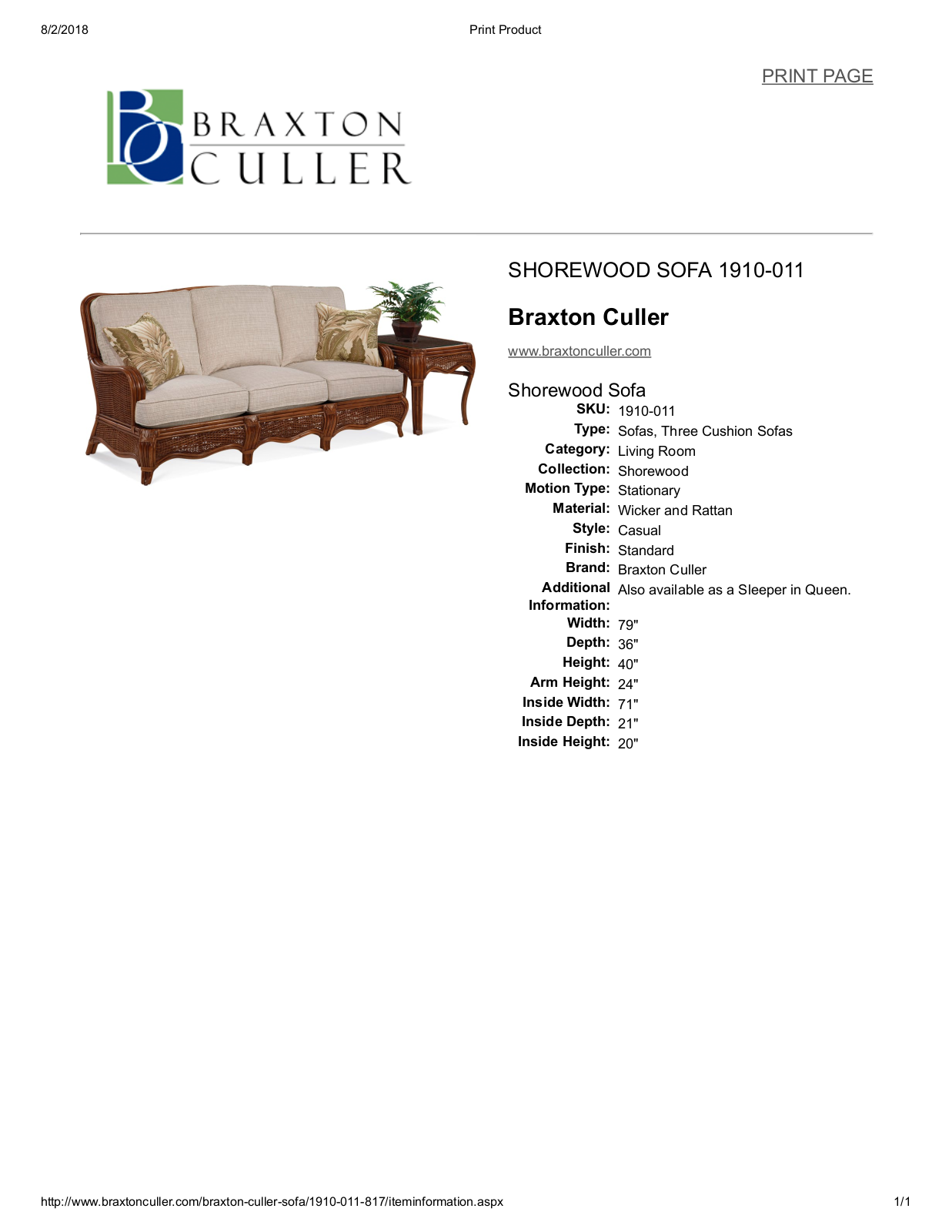 Braxton Culler BXCL1463 Specifications - ManualMachine.com