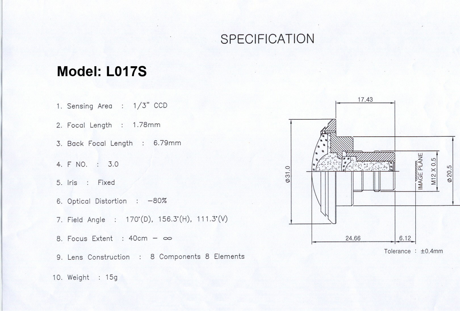 COP-USA L017S Specsheet