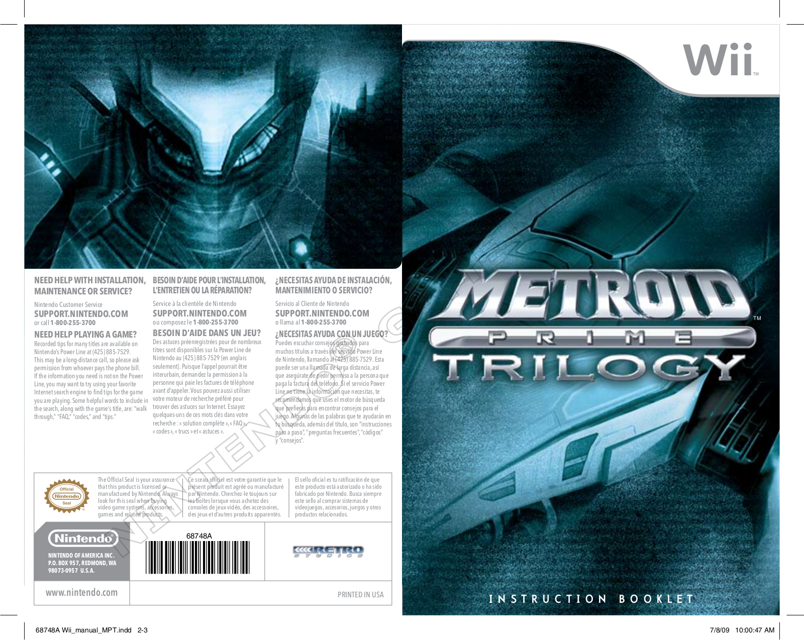 NINTENDO Wii Metroid Prime Trilogy User Manual