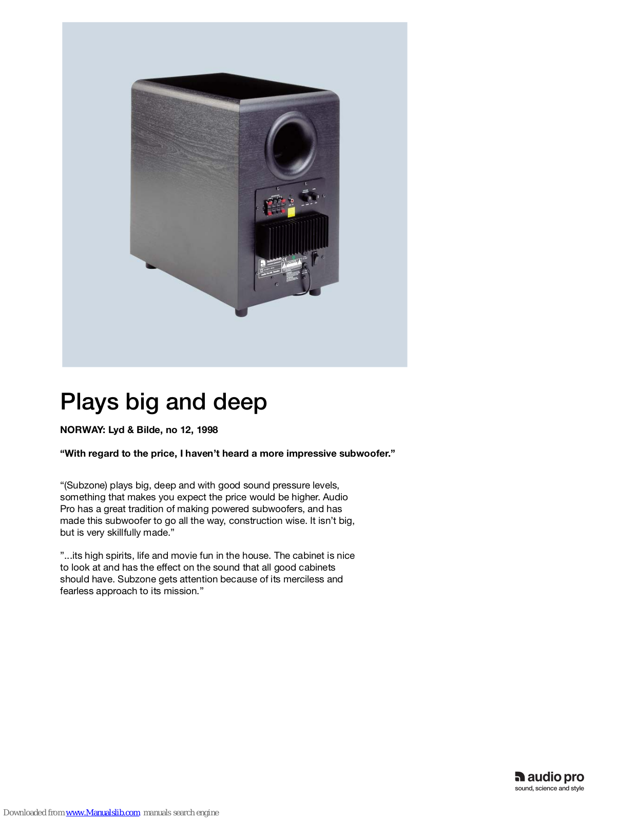 Audio Pro SubZone Datasheet - ManualMachine.com